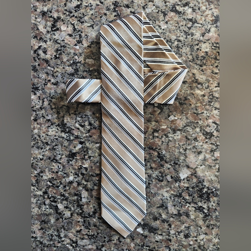 Striped Leaded Gold and Black Men's Silk Tie